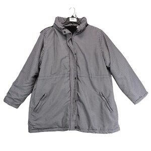 Easy Essentials Black White Gingham Puffer Jacket Womens Plus 2X Hooded Coat Y2K